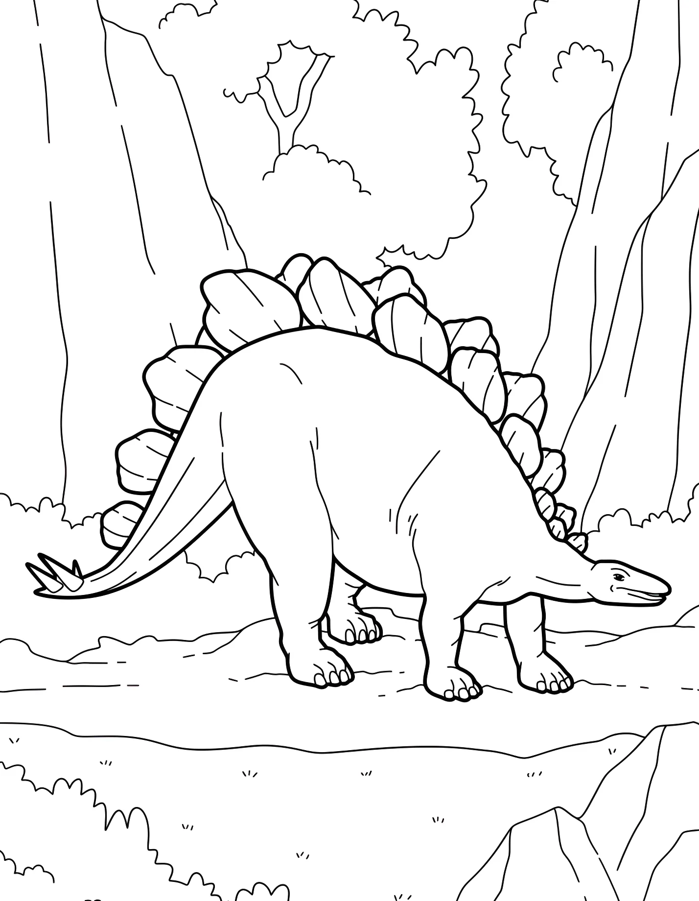 Забавный стегозавр гуляет по камням №21549. Динозавры. Стегозавр (Stegosaurus).