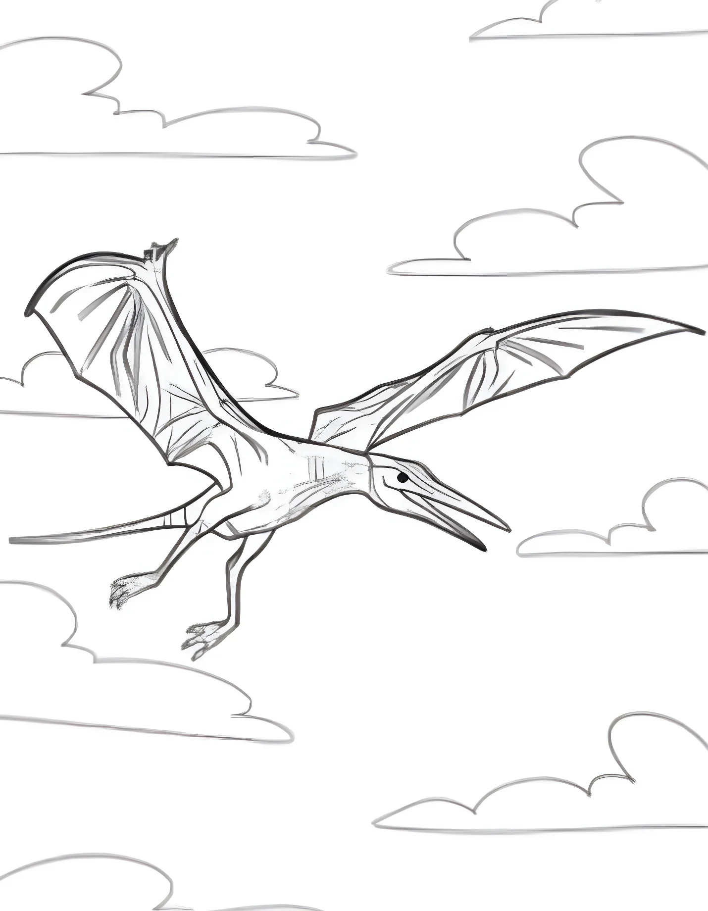 Летающий птеродактиль в небе №21514. Динозавры. Птеродактиль (Pterodactylus).