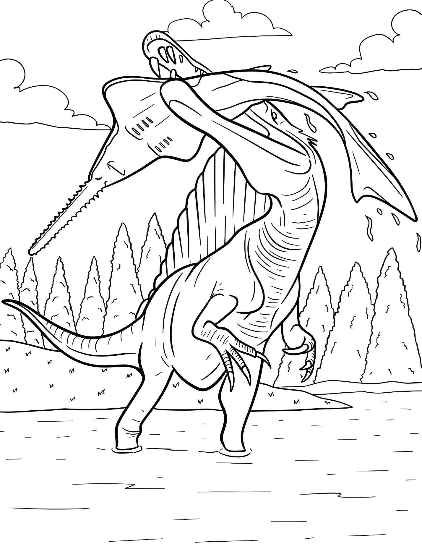 Спинозавр и дельфин №21526. Динозавры. Спинозавр (Spinosaurus).