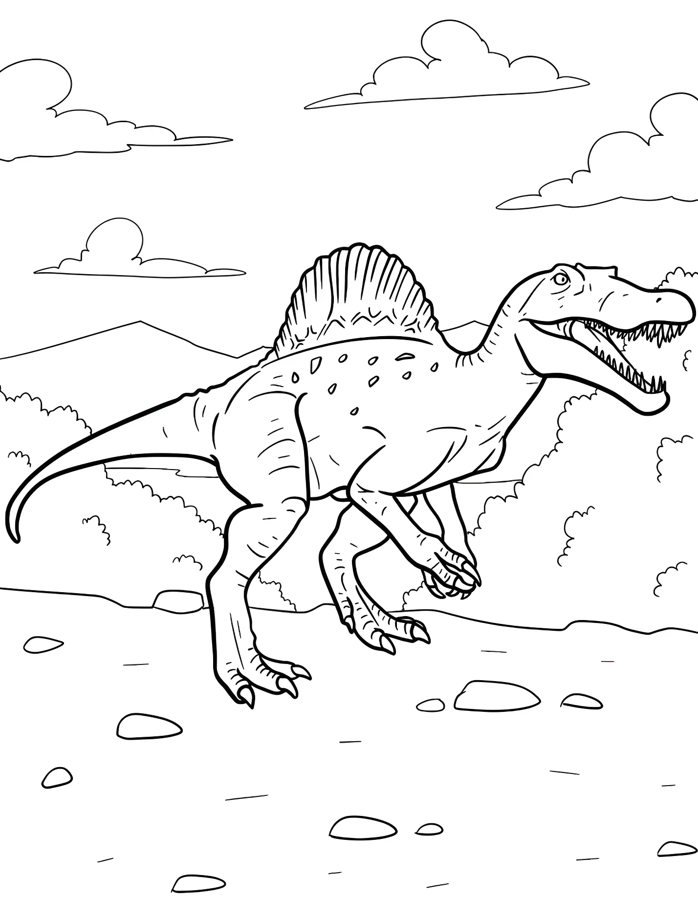 Спинозавр в горах №21528. Динозавры. Спинозавр (Spinosaurus).