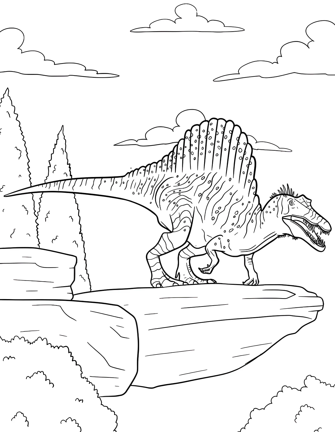 Спинозавр стоит на краю скалы №21530. Динозавры. Спинозавр (Spinosaurus).