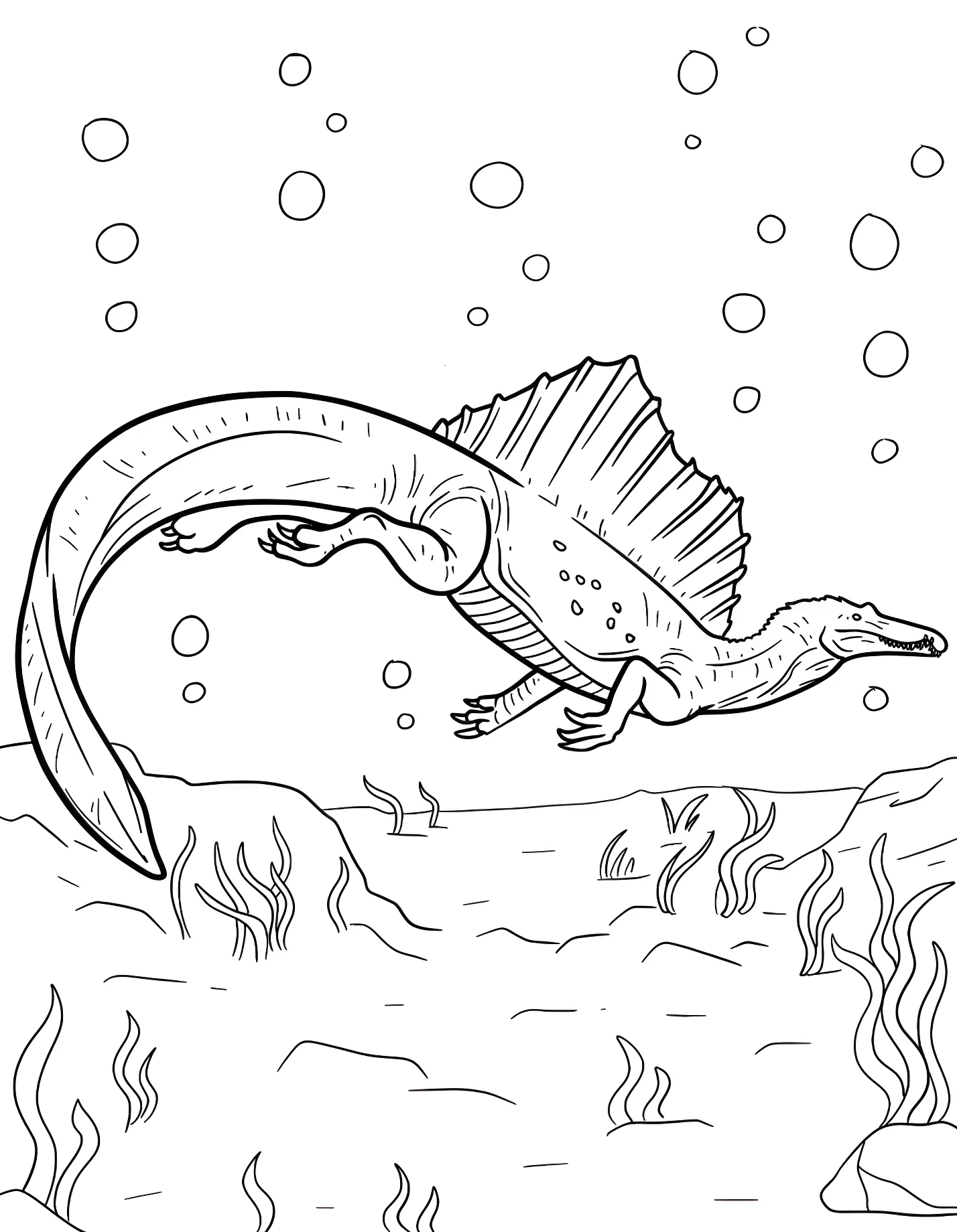 Спинозавр плавает под водой №21531. Динозавры. Спинозавр (Spinosaurus).