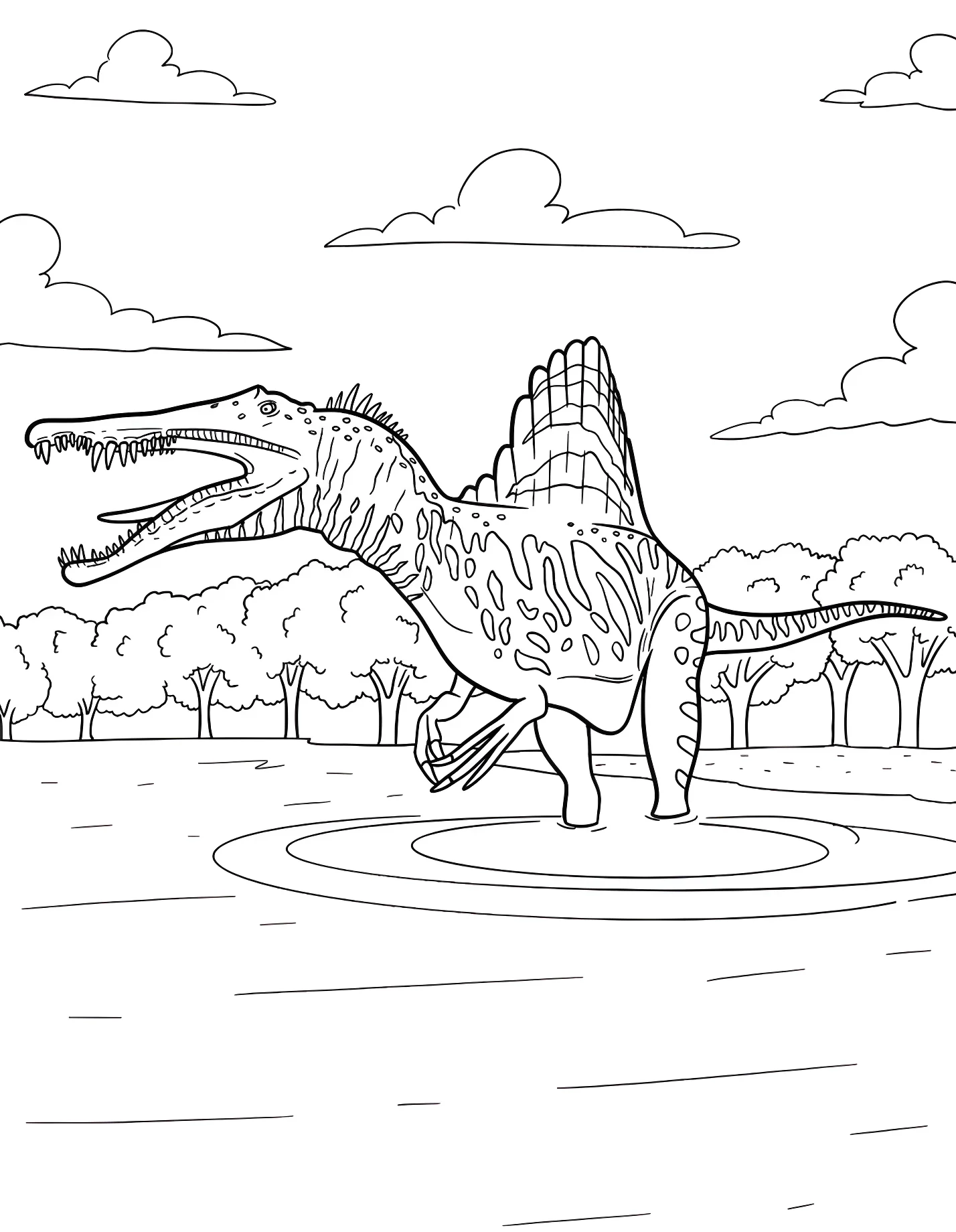 Спинозавр в воде №21532. Динозавры. Спинозавр (Spinosaurus).