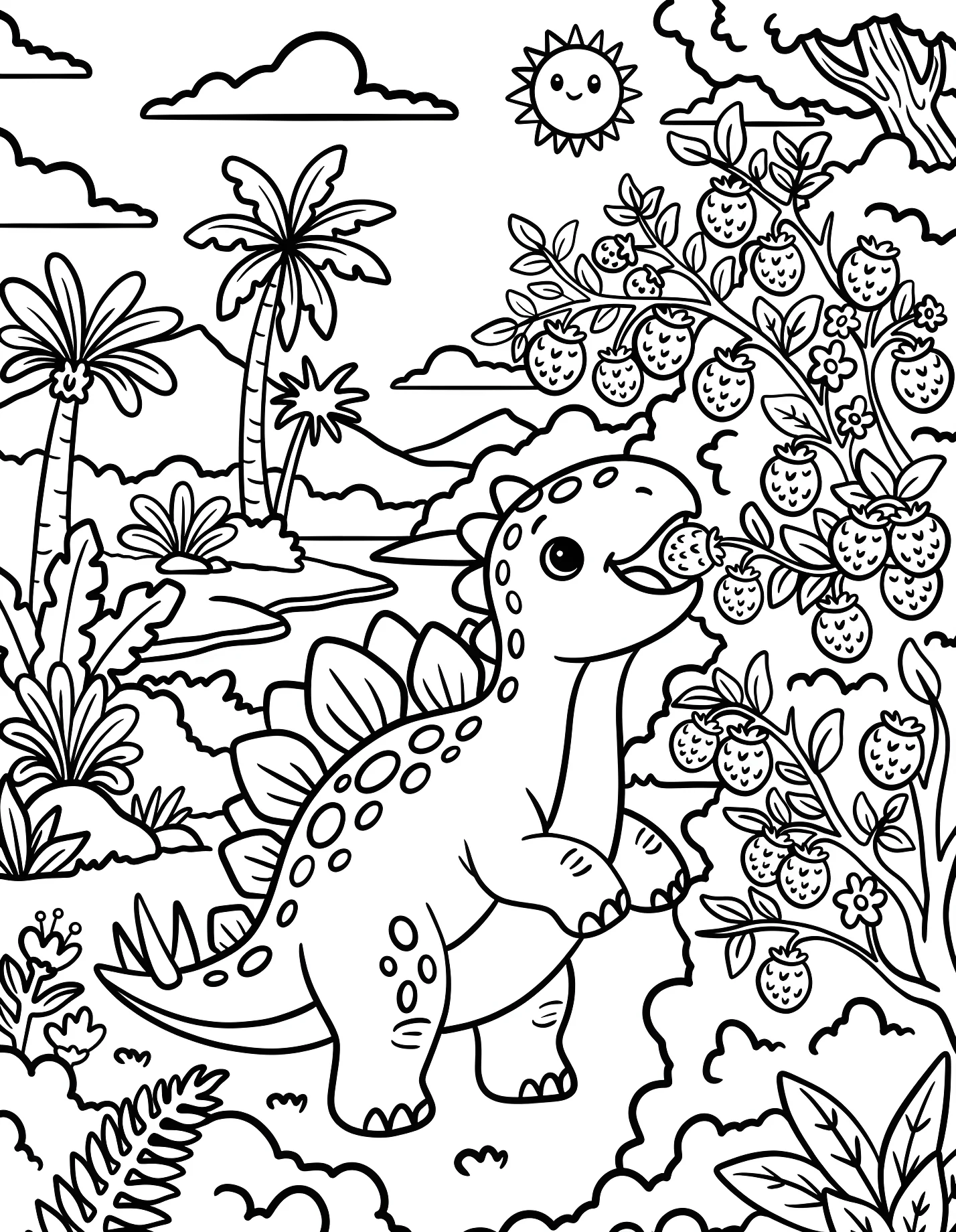Милый стегозавр ест клубнику №21551. Динозавры. Стегозавр (Stegosaurus).