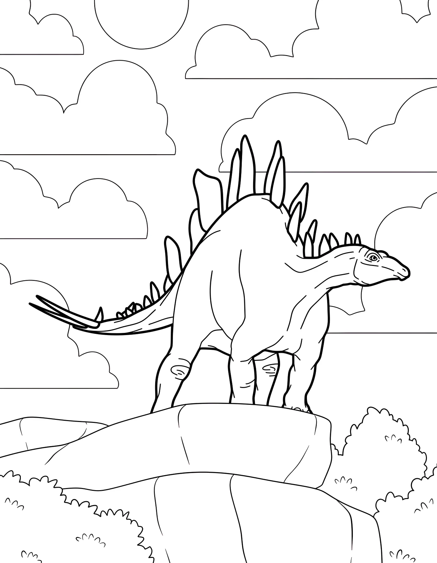 Стегозавр стоит на краю обрыва №21560. Динозавры. Стегозавр (Stegosaurus).