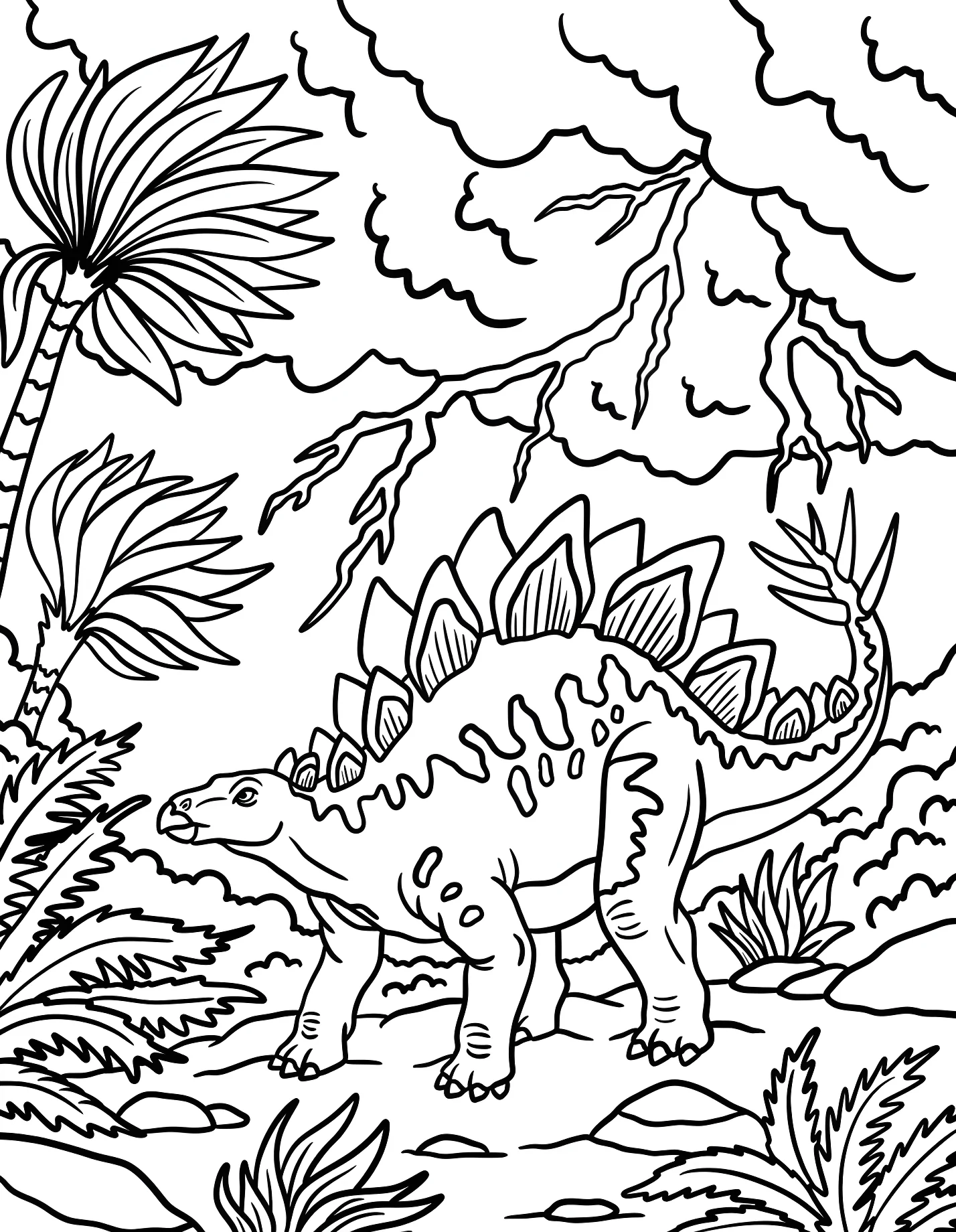Динозавр стегозавр среди папоротников №21564. Динозавры. Стегозавр (Stegosaurus).