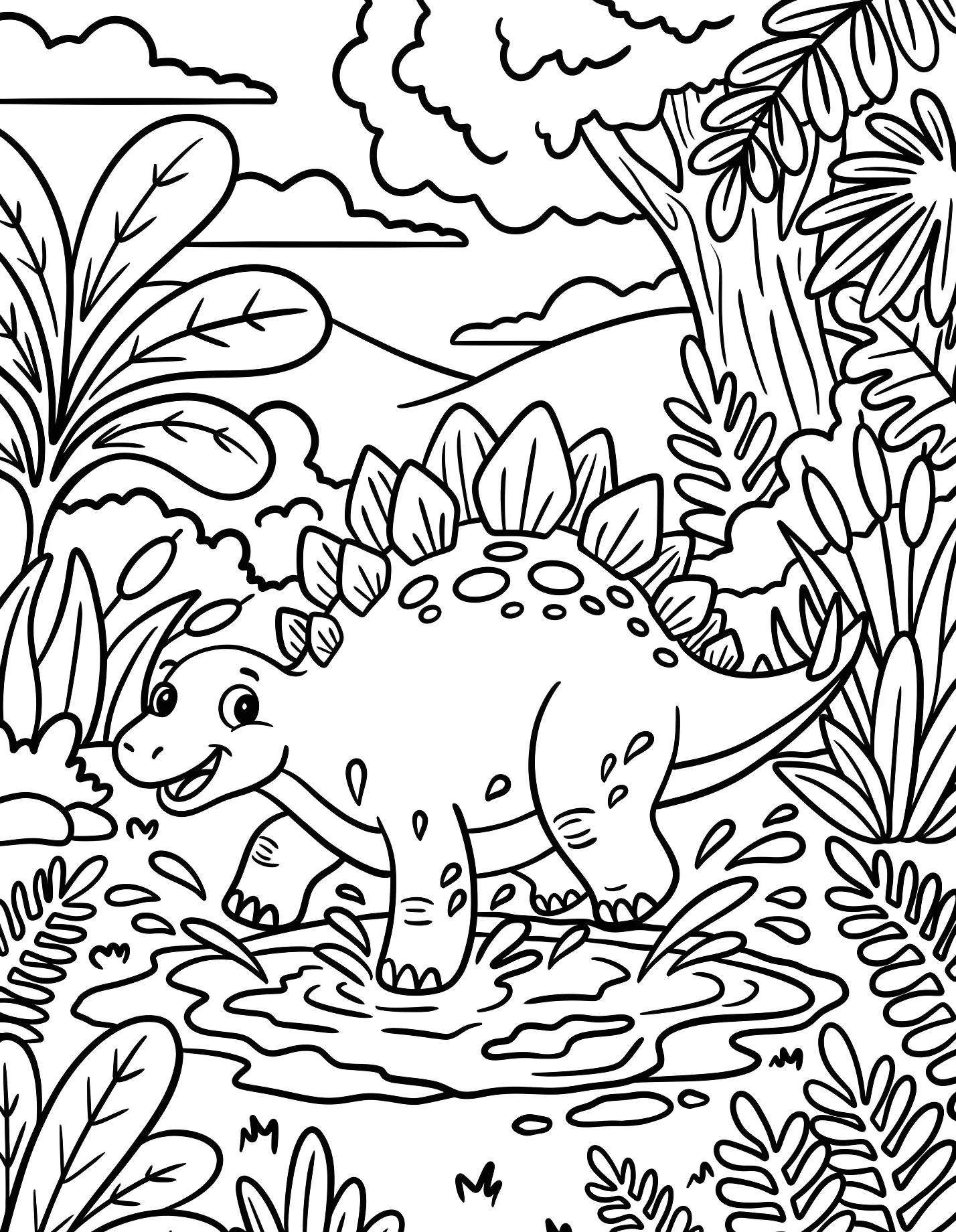 Забавный стегозавр в джунглях №21563. Динозавры. Стегозавр (Stegosaurus).
