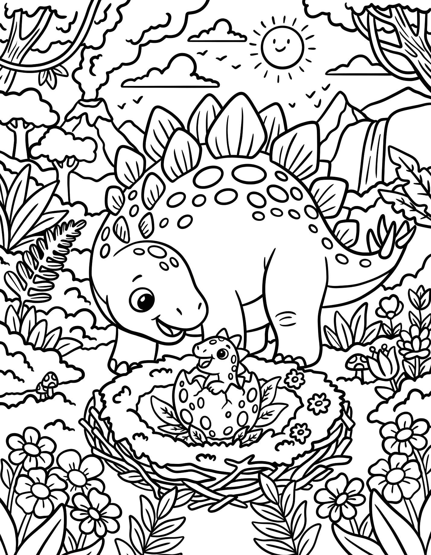 Забавный стегозавр и малыш динозавр №21566. Динозавры. Стегозавр (Stegosaurus).