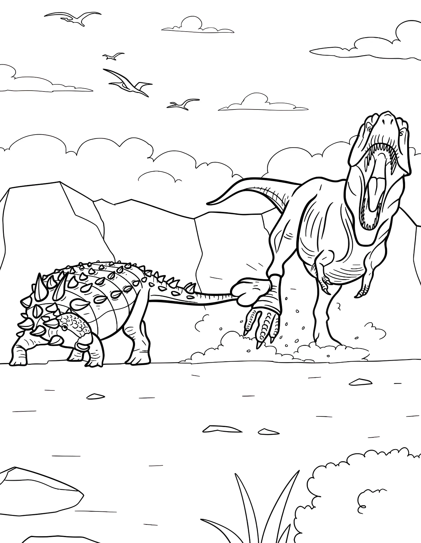 Тираннозавр преследует анкилозавра №21321. Динозавры. Анкилозавр (Ankylosaurus).