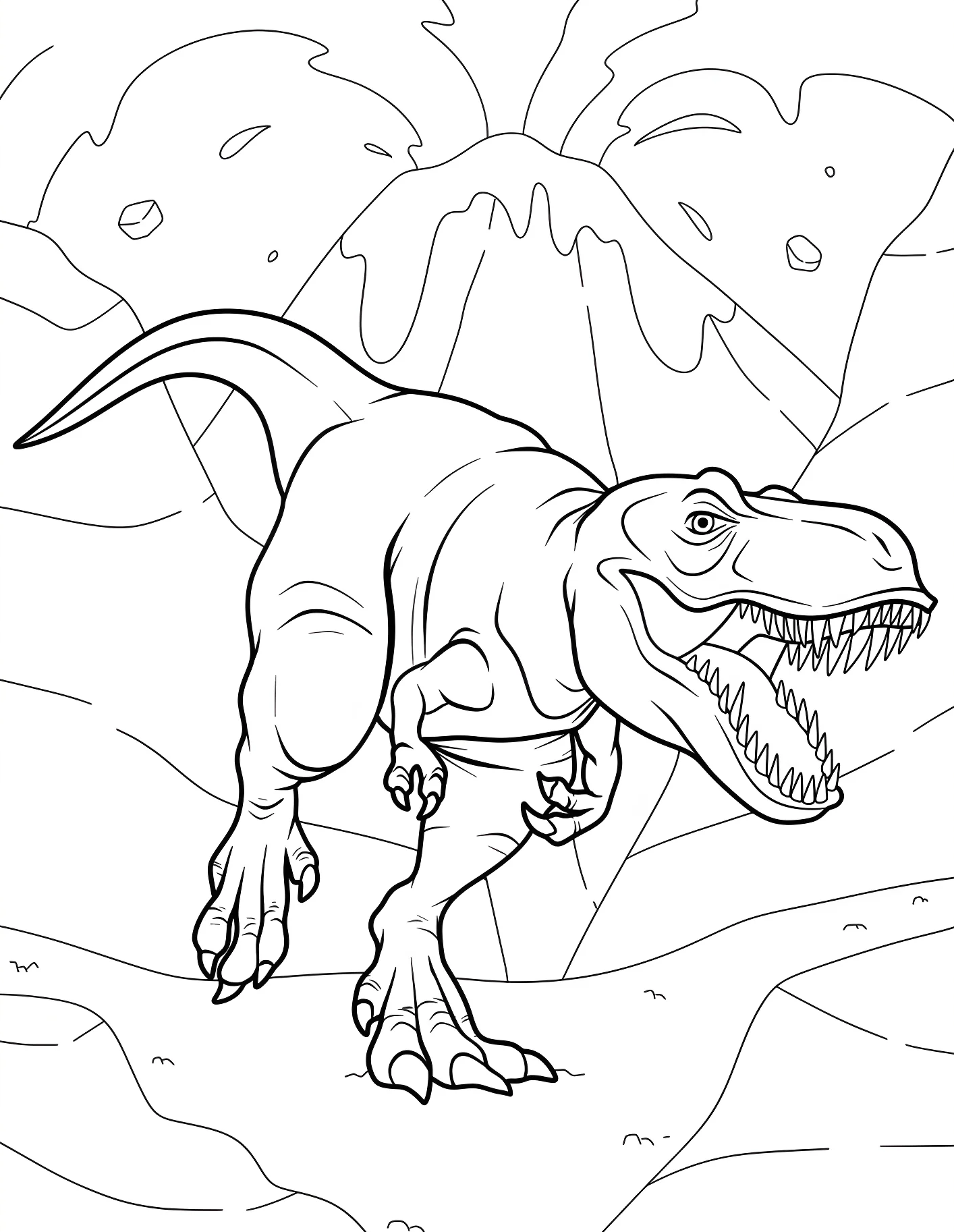 Динозавр Ти-Рекс убегает от вулкана №21592. Динозавры. Тираннозавр (Tyrannosaurus rex).