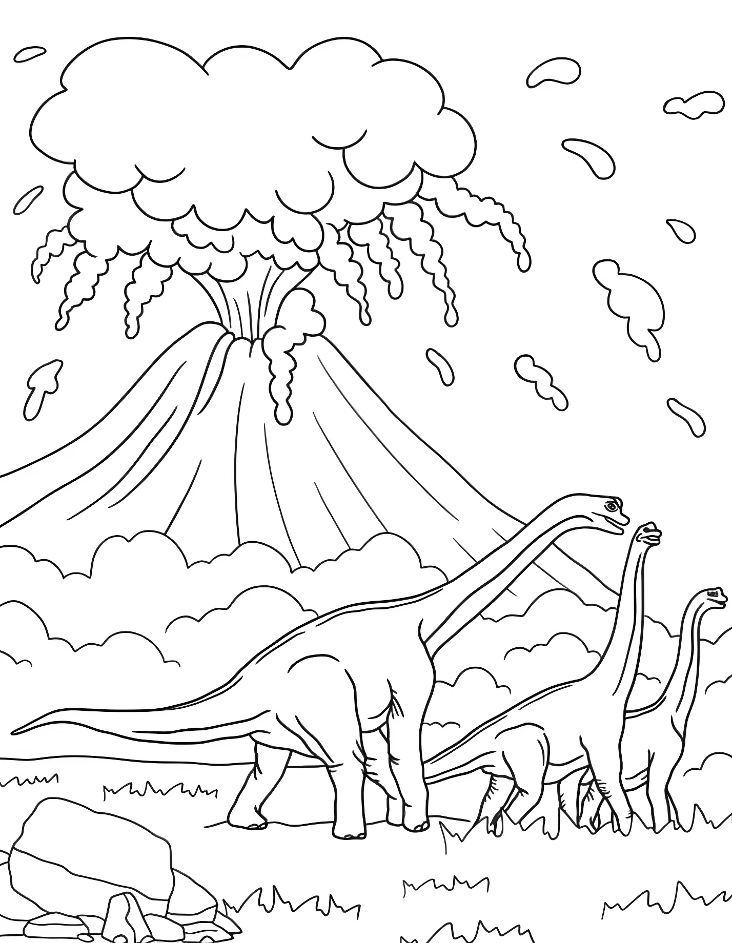 Брахиозавры убегают от вулкана №21353. Динозавры. Брахиозавр (Brachiosaurus).