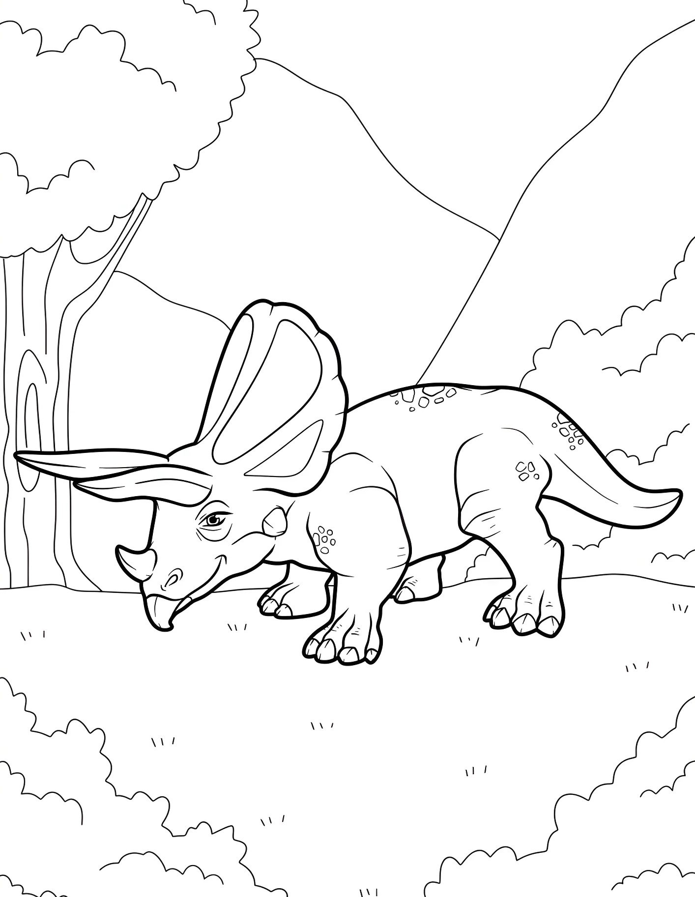 Трогательный трицератопс гуляет по джунглям №21631. Динозавры. Трицератопс (Triceratops).