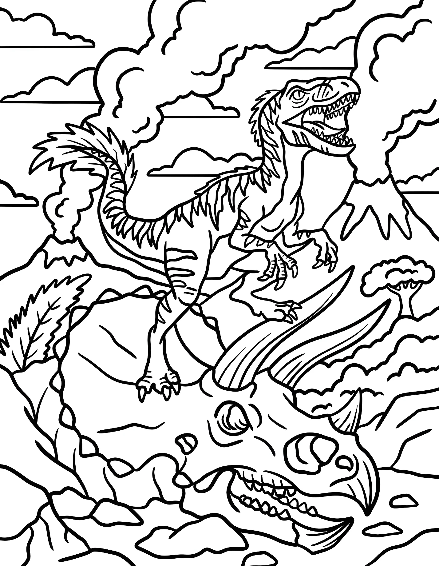 Велоцираптор на черепе трицератопса №21683. Динозавры. Велоцираптор (Velociraptor).