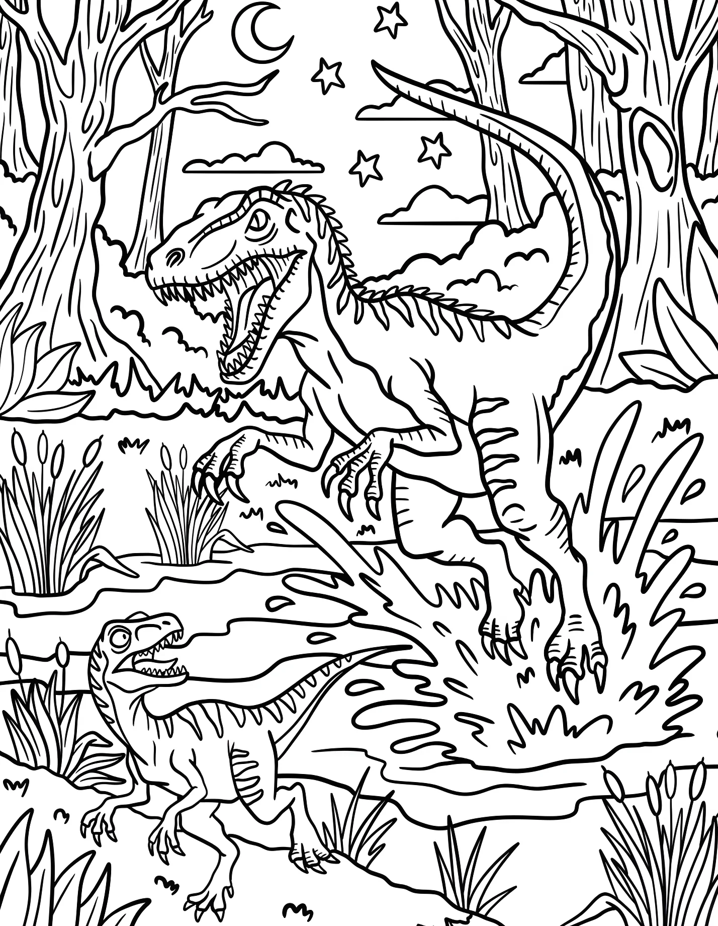 Велоцирапторы в ночном лесу №21687. Динозавры. Велоцираптор (Velociraptor).