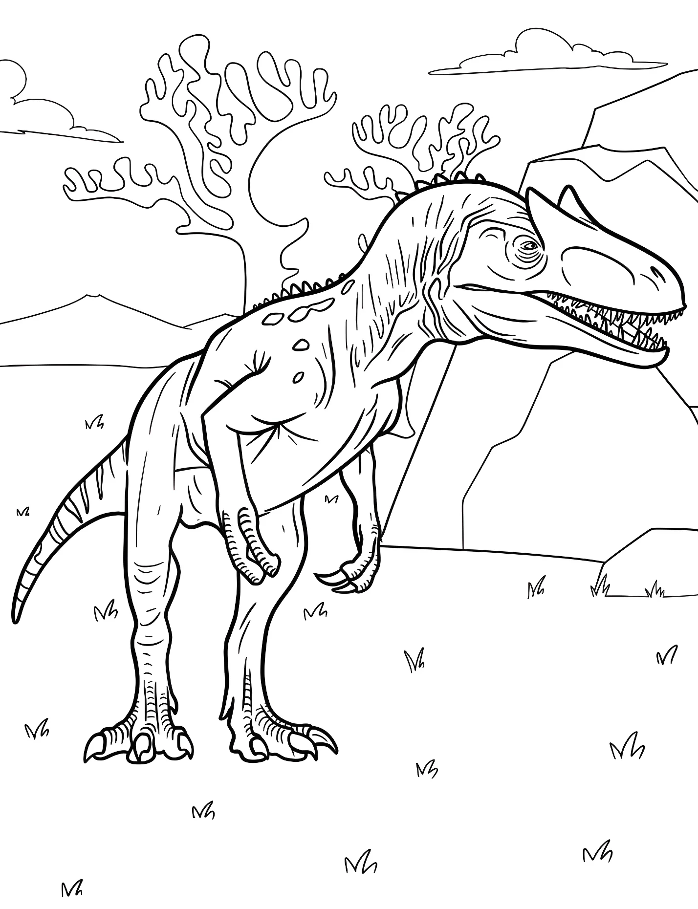 Молодой аллозавр за камнем №21301. Динозавры. Аллозавр (Allosaurus).