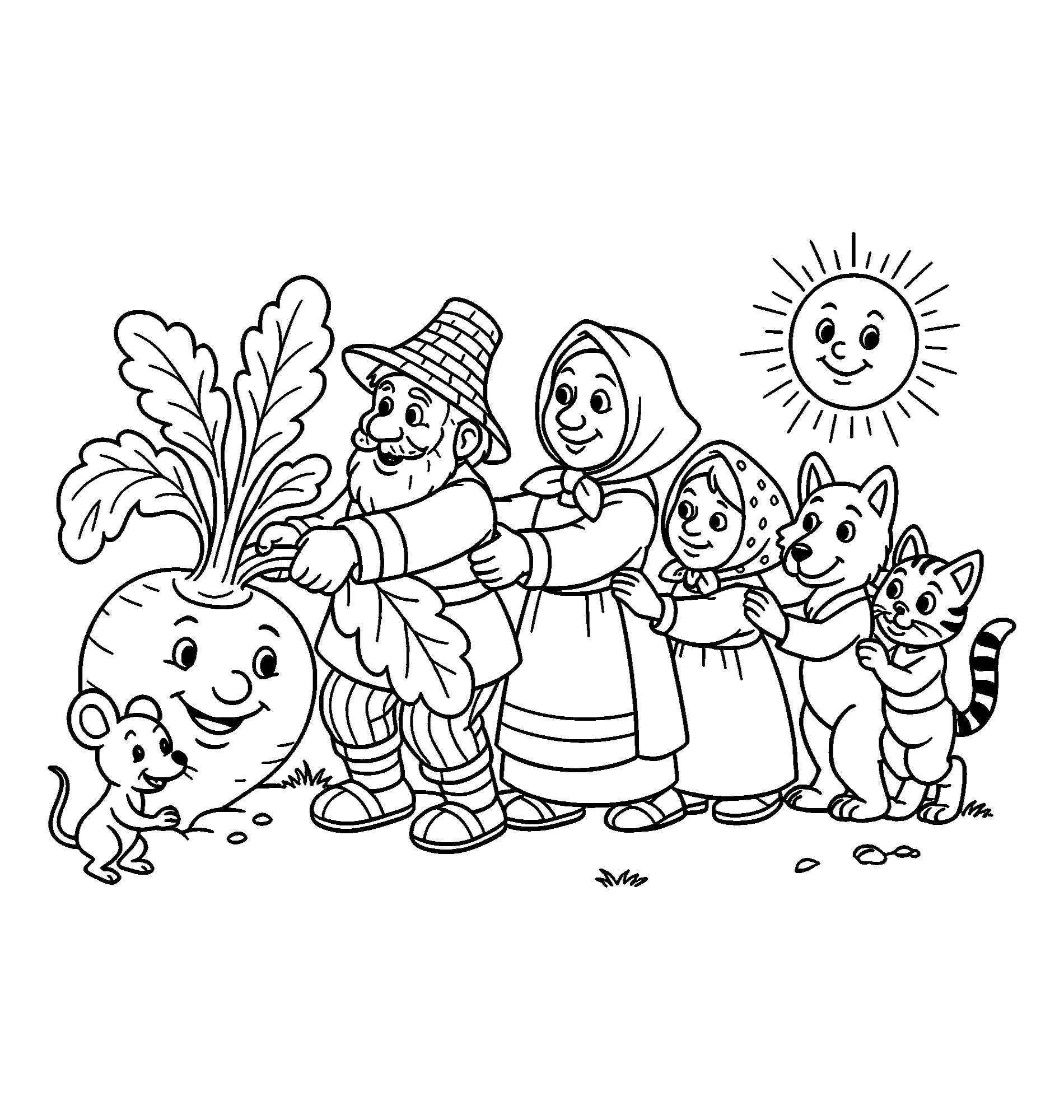 Тянут репку, картинка раскраска №16076. Раскраски по возрастам и полу. Раскраски для детей 4 и 5 лет.