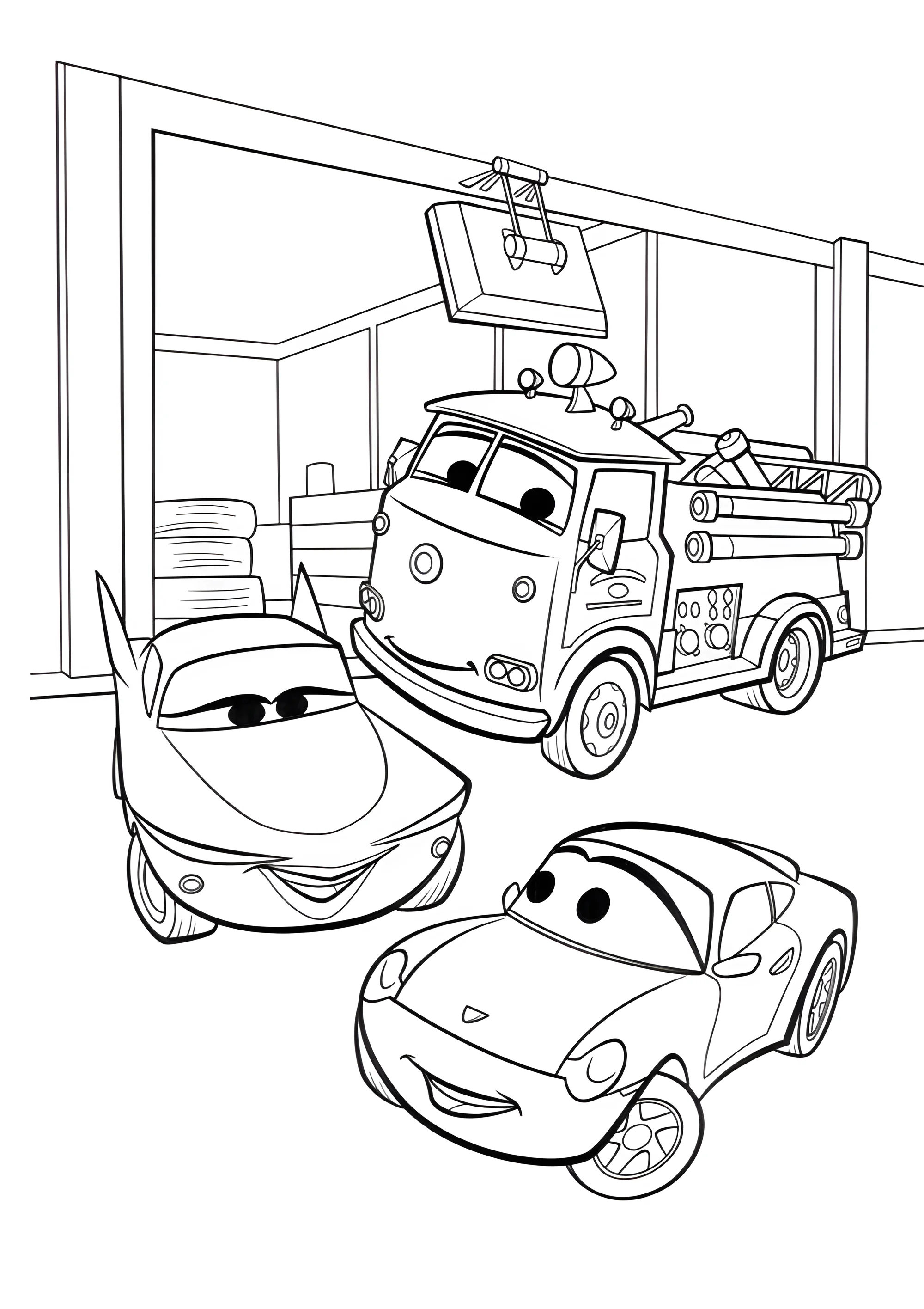 МакКуин, Фло и Шланг №16948. Раскраски по возрастам и полу. Раскраски для детей 4 и 5 лет.
