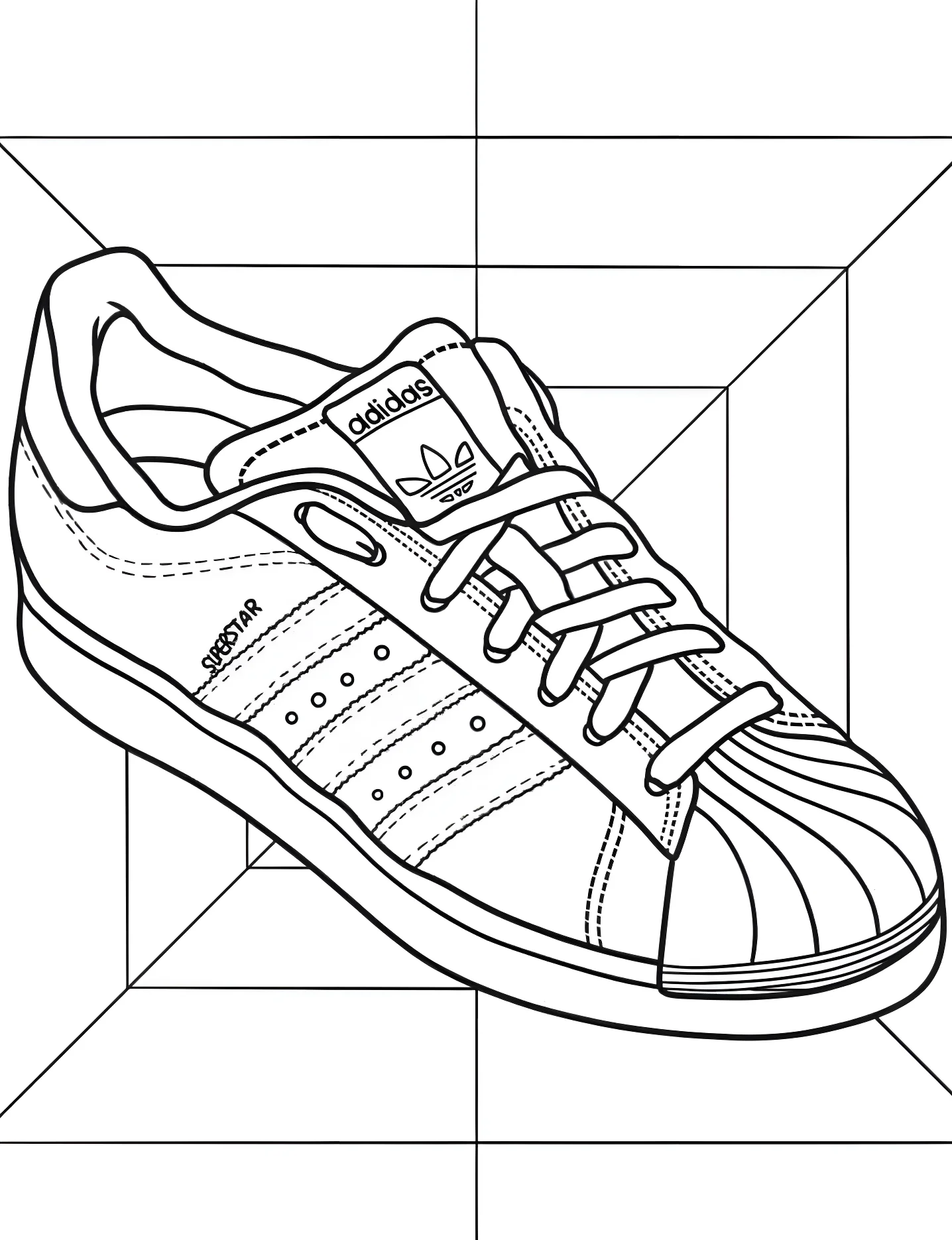 Крутые кроссовки Adidas Superstar №9888. Раскраски для девочек по категориям. Обувь (Shoe).