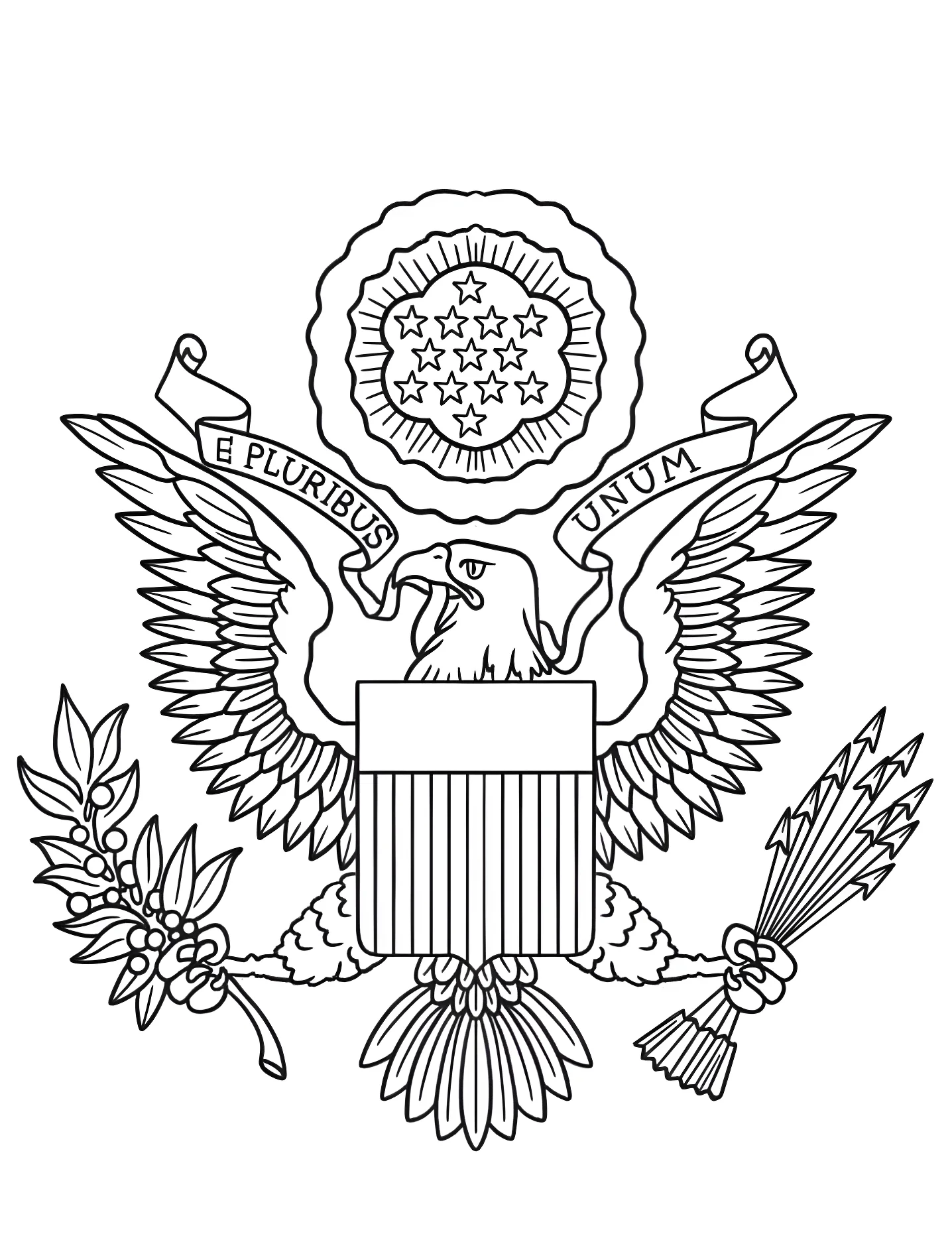 Большой орел на гербе США №5351. Раскраски для девочек по категориям. Американский флаг (American Flag).
