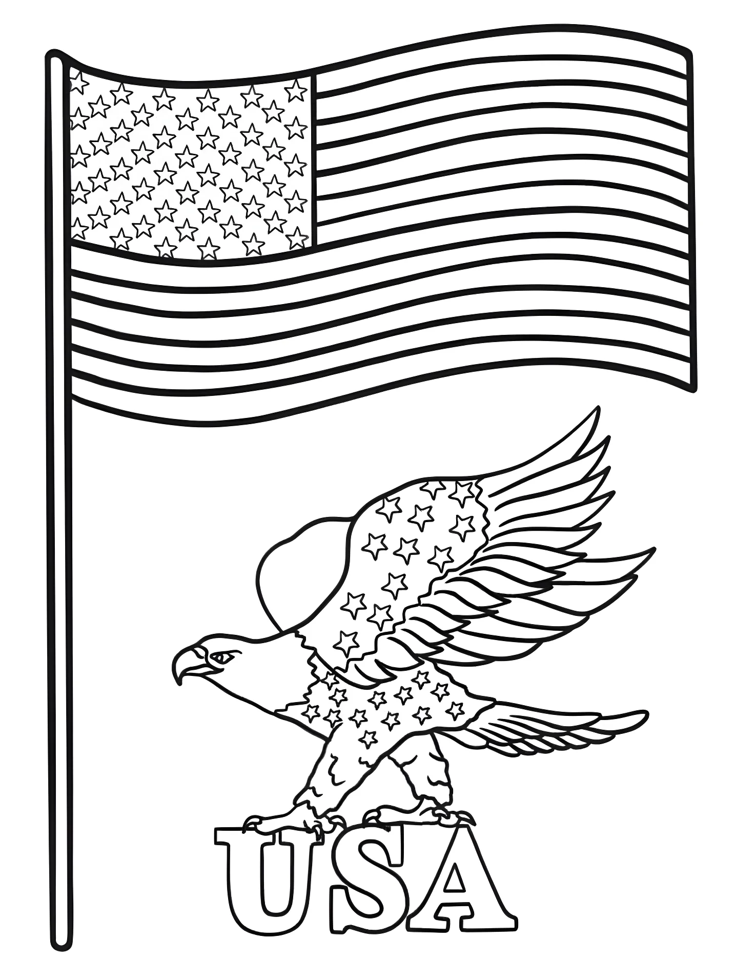 Орел и флаг США №5363. Раскраски для девочек по категориям. Американский флаг (American Flag).