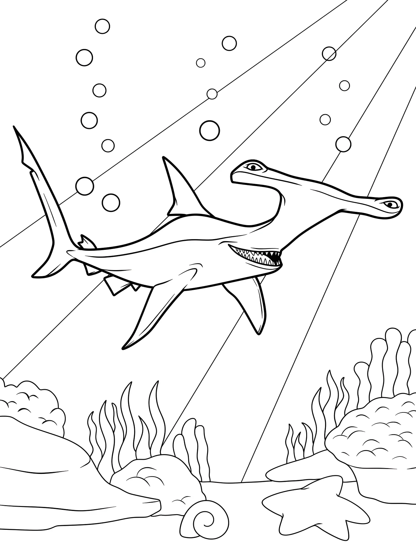 Молотоголовый акула №9853. Раскраски для девочек по категориям. Акула (Shark).