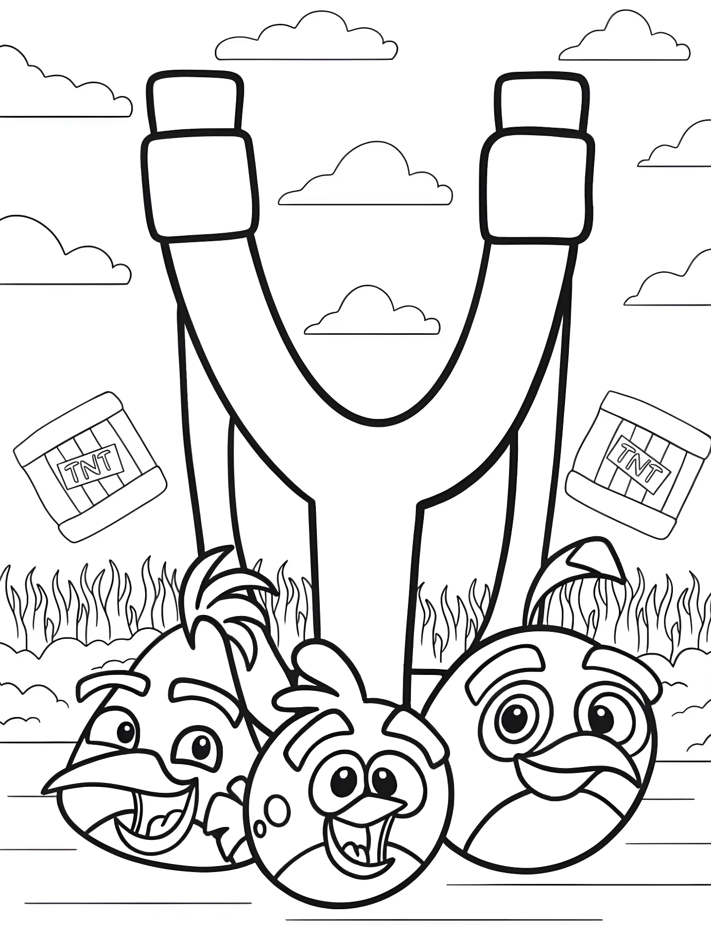 Веселые Angry Birds и катапульта №5389. Раскраски для девочек по категориям. Энгри Бердс (Angry Birds).