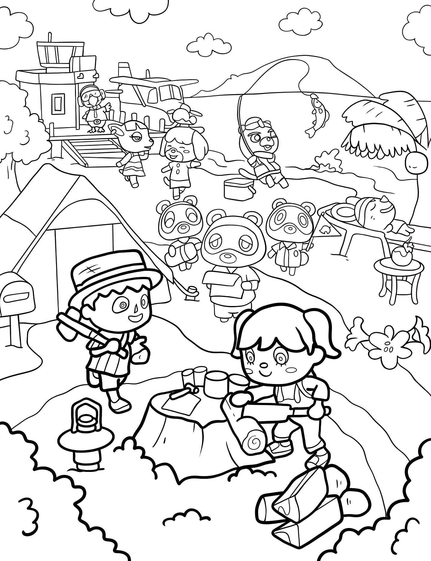 Веселые персонажи Animal Crossing на острове №5414. Раскраски для девочек по категориям. Перекрёсток Животных (Animal Crossing).