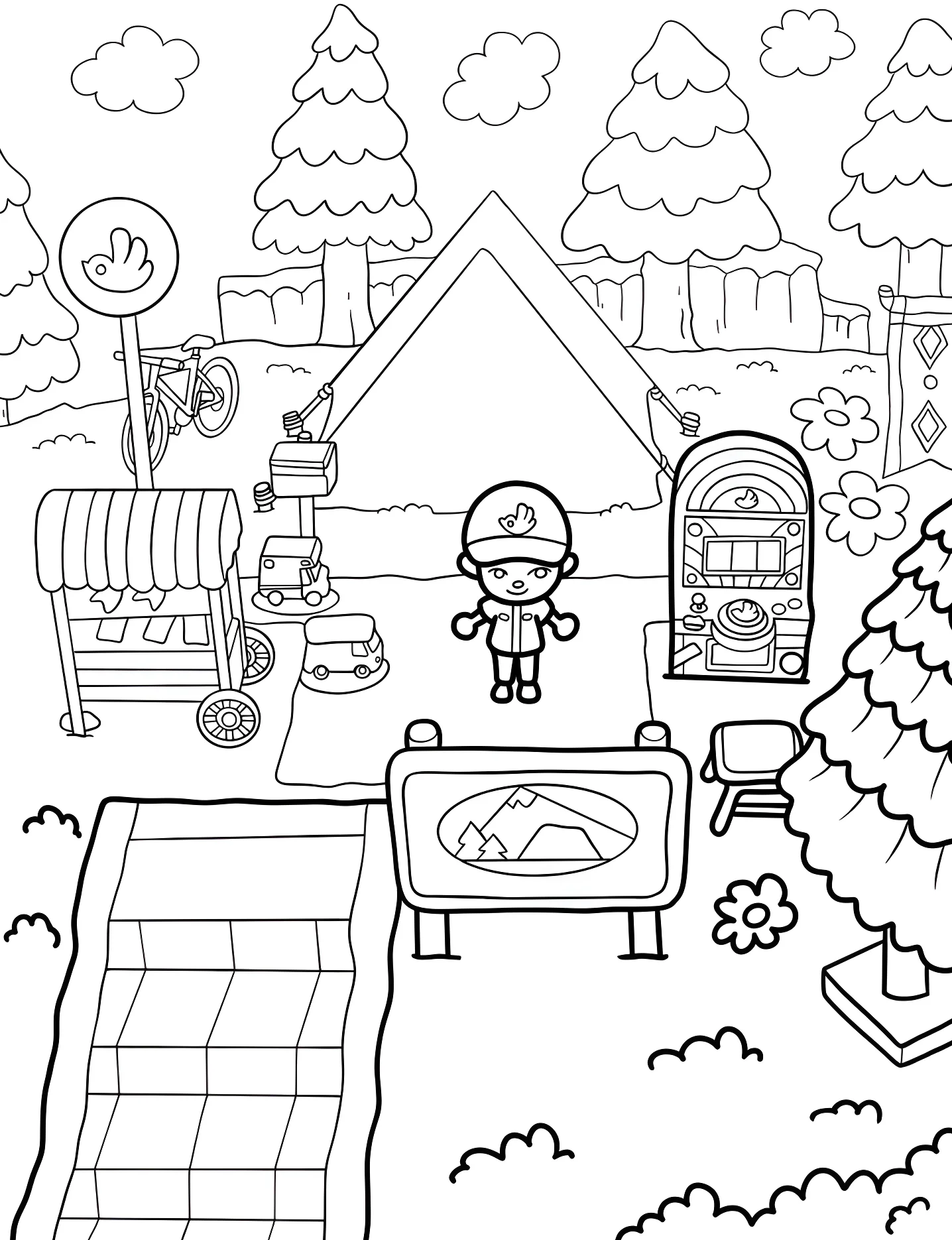 Житель Animal Crossing в лагере №5416. Раскраски для девочек по категориям. Перекрёсток Животных (Animal Crossing).