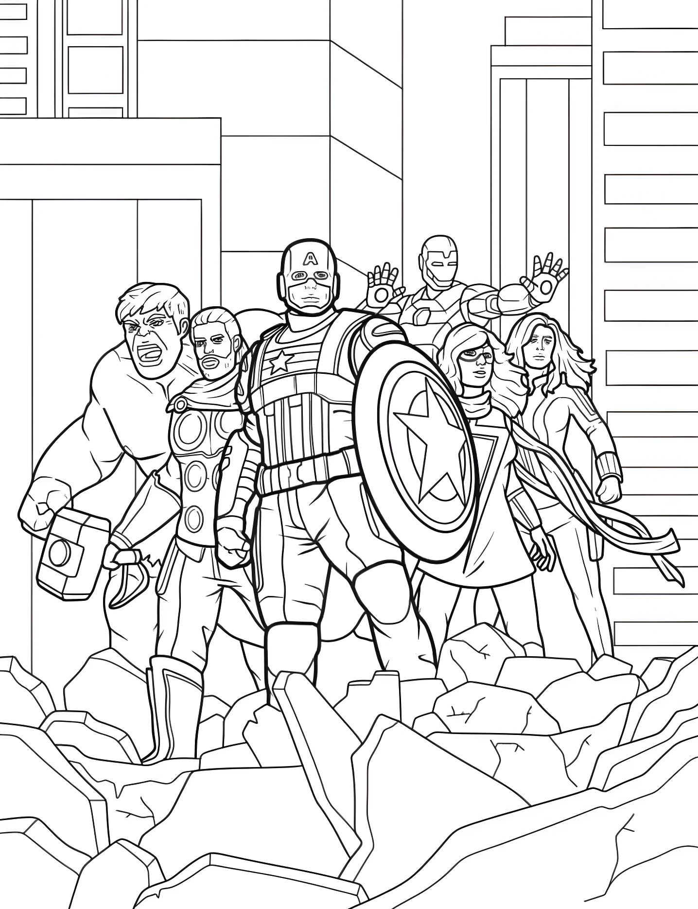 Мстители вместе №8689. Раскраски для девочек по категориям. Мстители (Marvel Avengers).