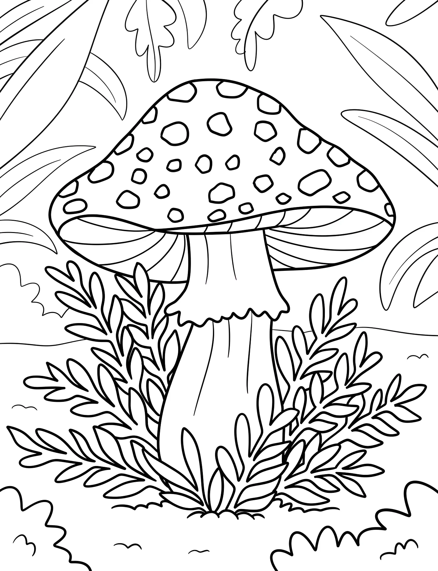 Мухомор среди трав №8902. Раскраски для девочек по категориям. Гриб (Mushroom).