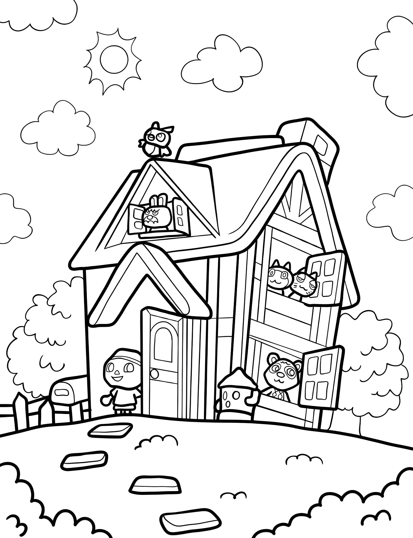 Большой дом Animal Crossing с друзьями №5420. Раскраски для девочек по категориям. Перекрёсток Животных (Animal Crossing).