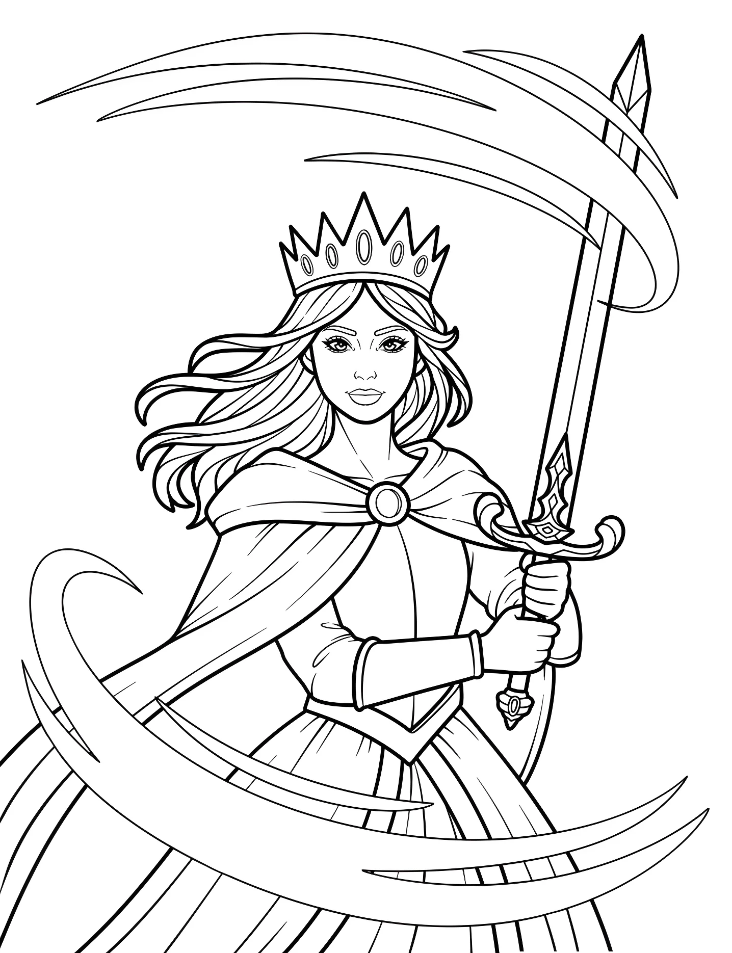 Храбрый принцесса с мечом №9688. Раскраски для девочек по категориям. Принцессы (Princess).