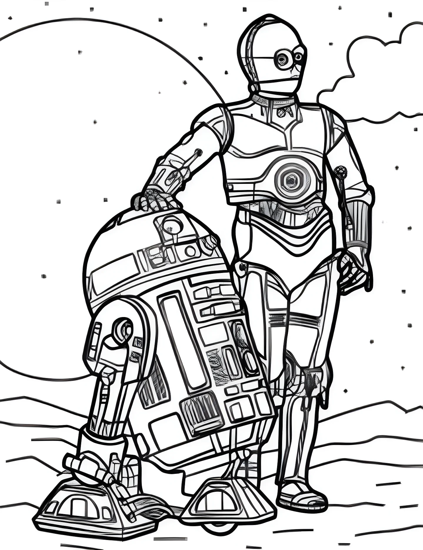 Дроиды C-3PO и R2-D2 №10118. Раскраски для девочек по категориям. Звёздные войны (Star Wars).