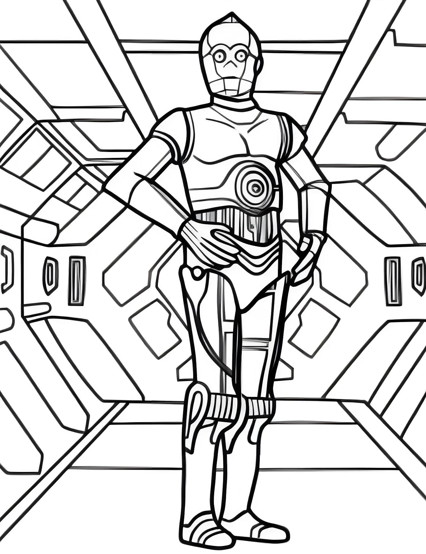 Робот C-3PO в космическом корабле №10119. Раскраски для девочек по категориям. Звёздные войны (Star Wars).