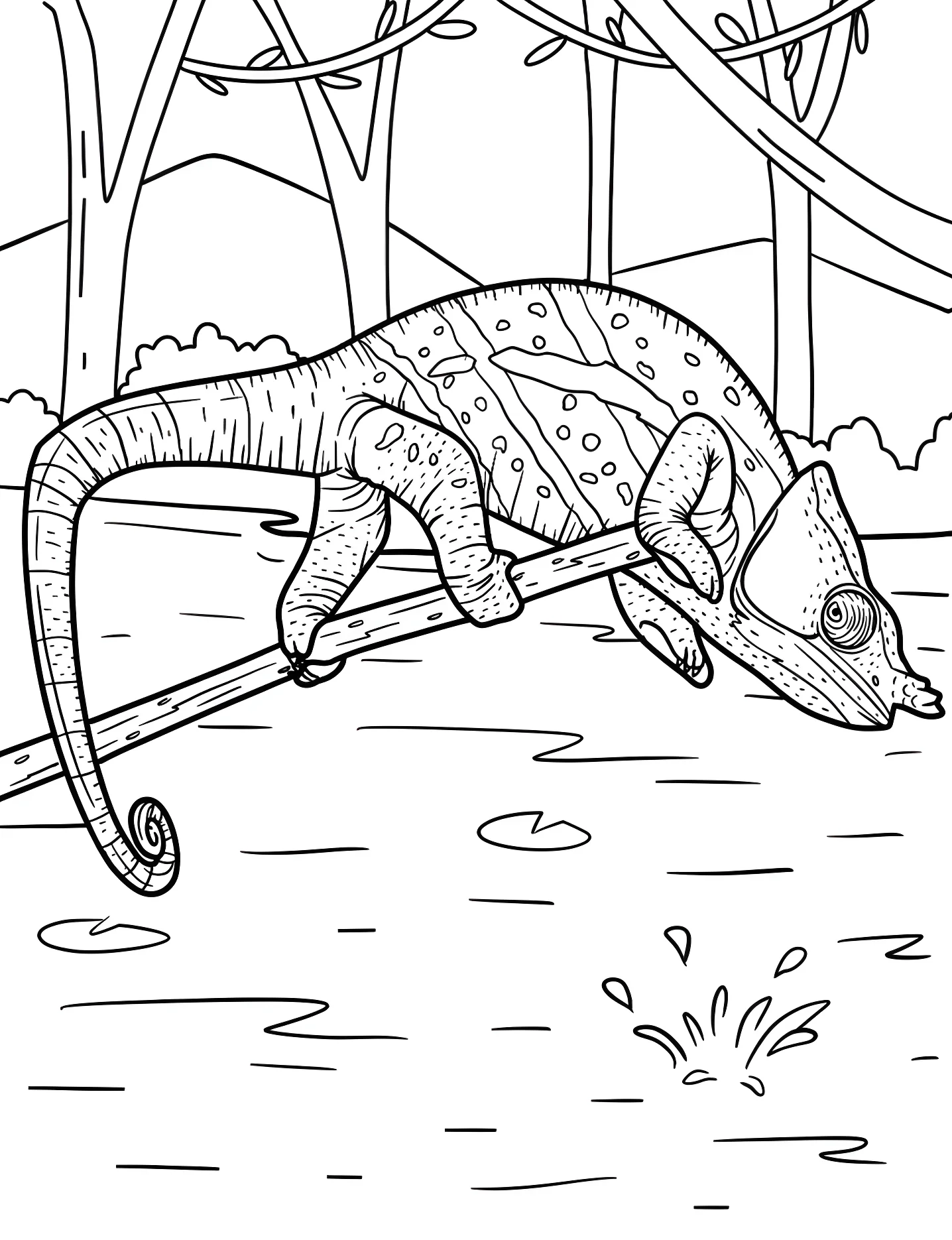 Хамелеон на ветке №8626. Раскраски для девочек по категориям. Ящерица (Lizard).