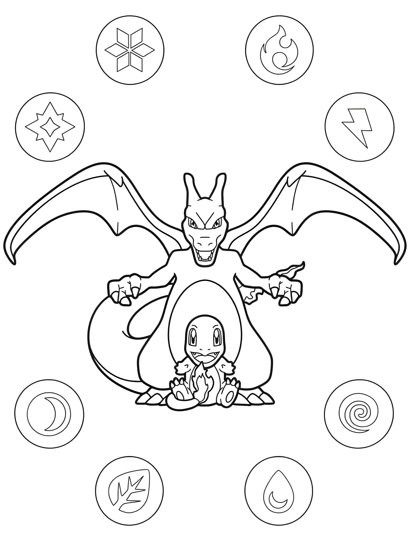 Дракон Чарizard и Charmander №6228. Раскраски для девочек по категориям. Чаризард (Charizard).