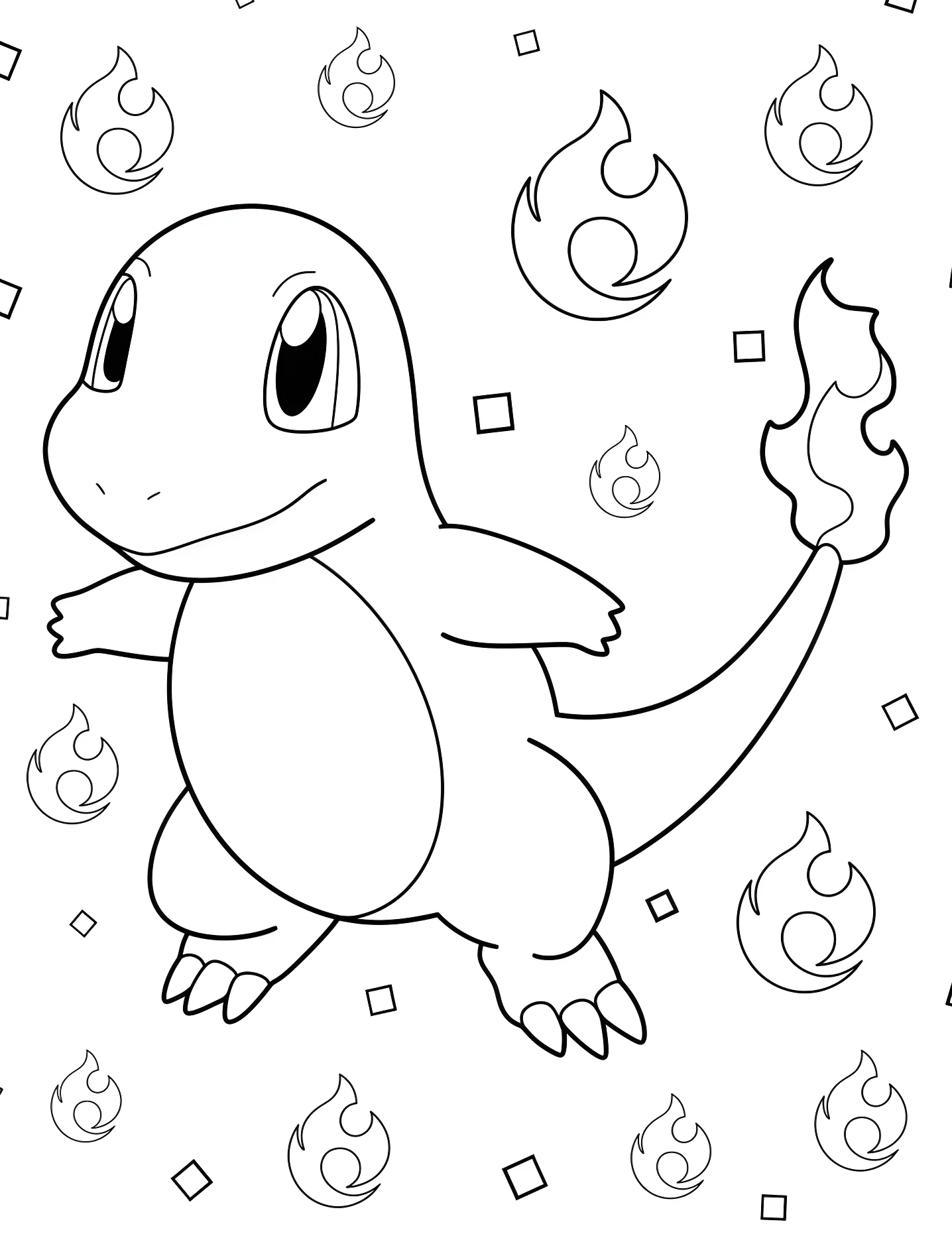 Веселый Чармандир №6257. Раскраски для девочек по категориям. Чармандер (Charmander).