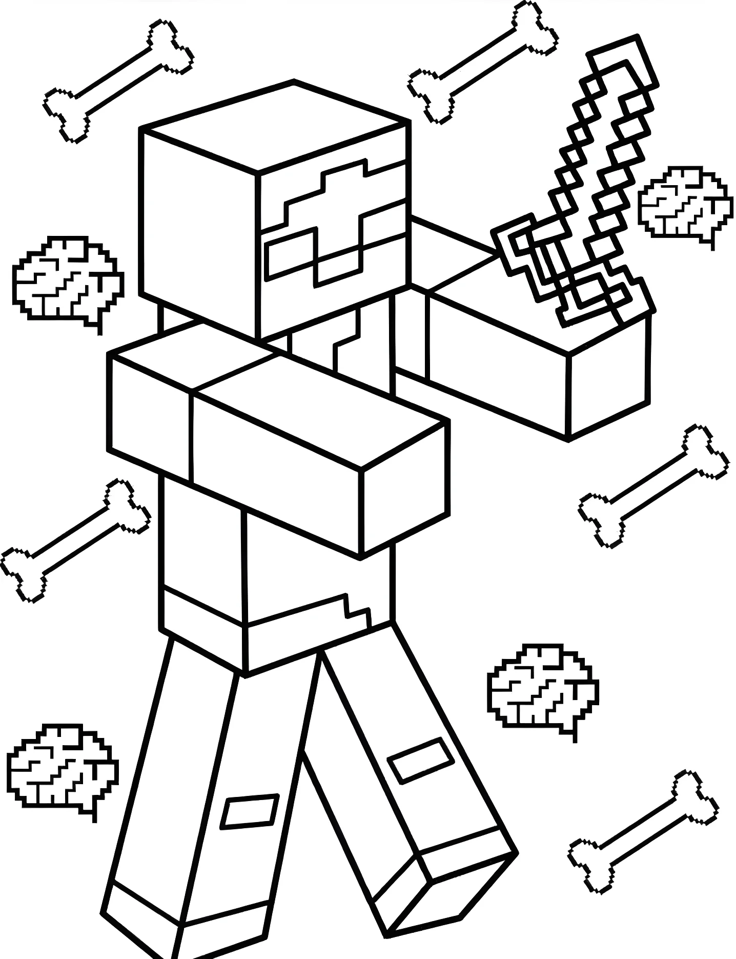 Забавный зомби из Майнкрафта №7892. Раскраски для девочек по категориям. Хэллоуин (Halloween).