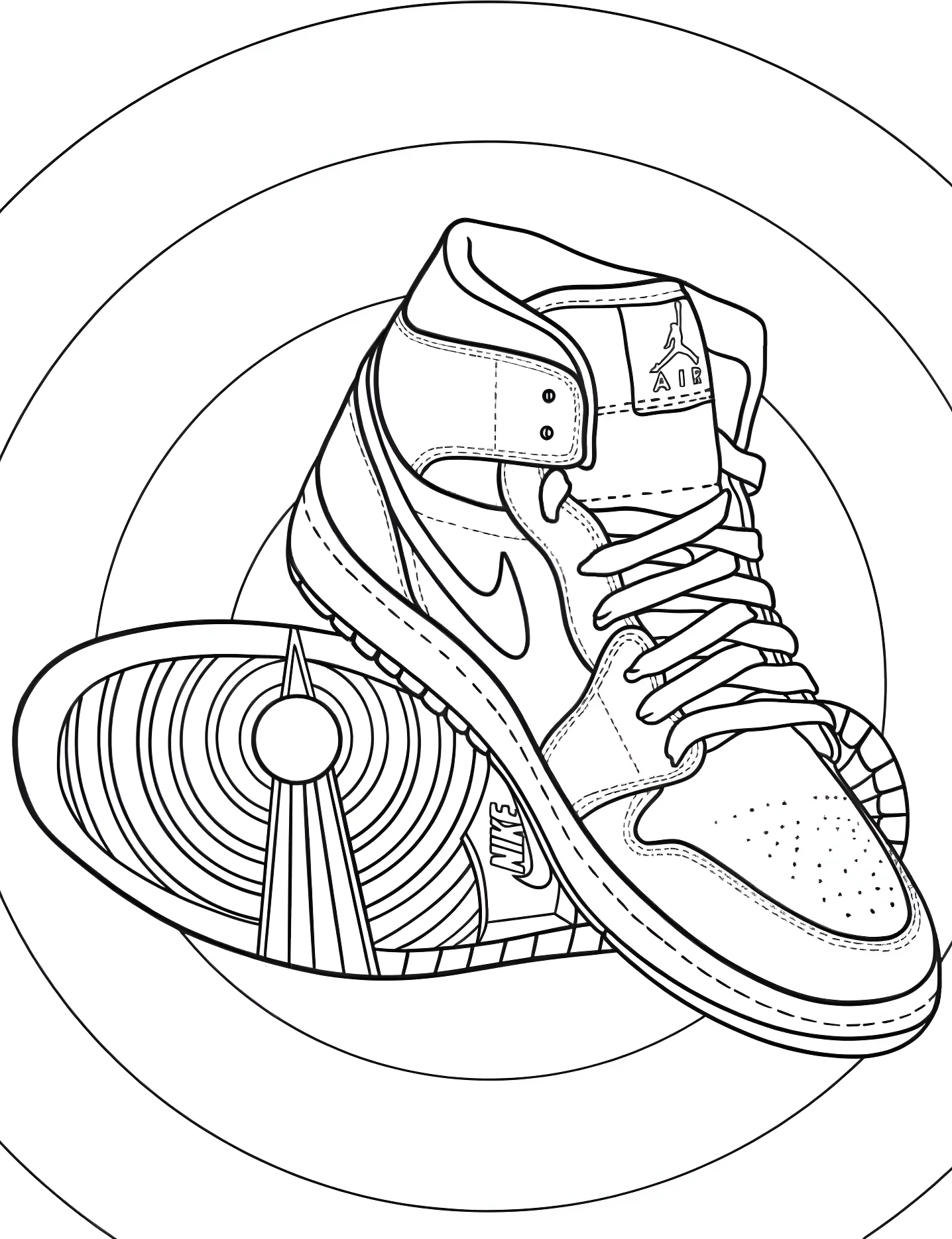 Крутая кроссовка Air Jordan для творчества №9893. Раскраски для девочек по категориям. Обувь (Shoe).