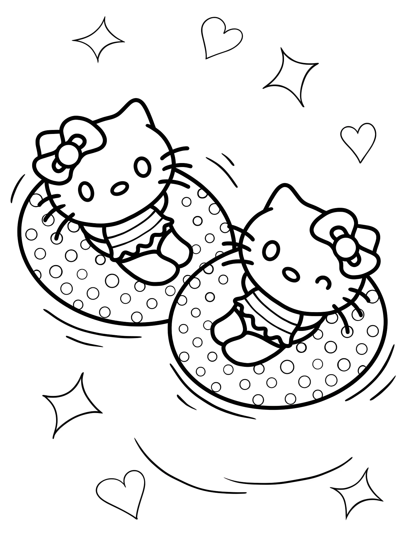 Веселые Hello Kitty и Мимми в бассейне №8179. Раскраски для девочек по категориям. Хелло Китти (Hello Kitty).