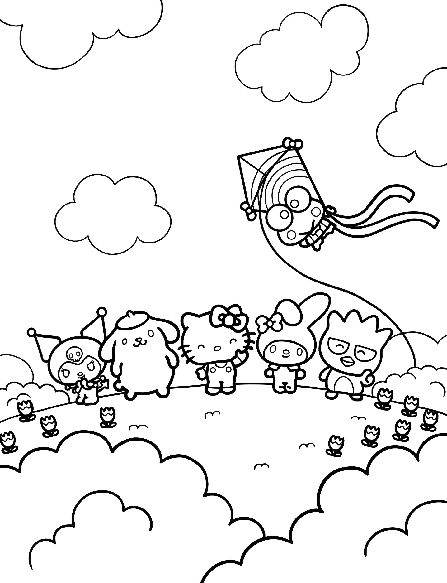 Hello Kitty и друзья в поле №8182. Раскраски для девочек по категориям. Хелло Китти (Hello Kitty).