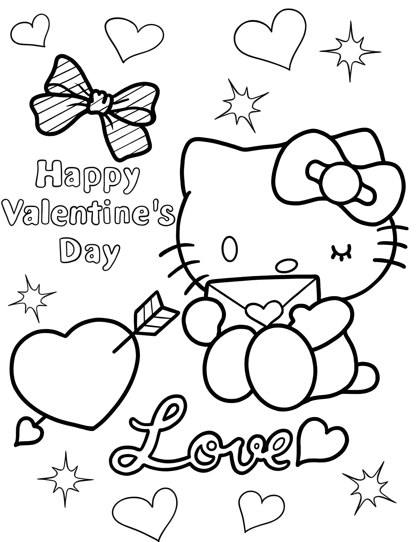 Hello Kitty на День святого Валентина №8183. Раскраски для девочек по категориям. Хелло Китти (Hello Kitty).