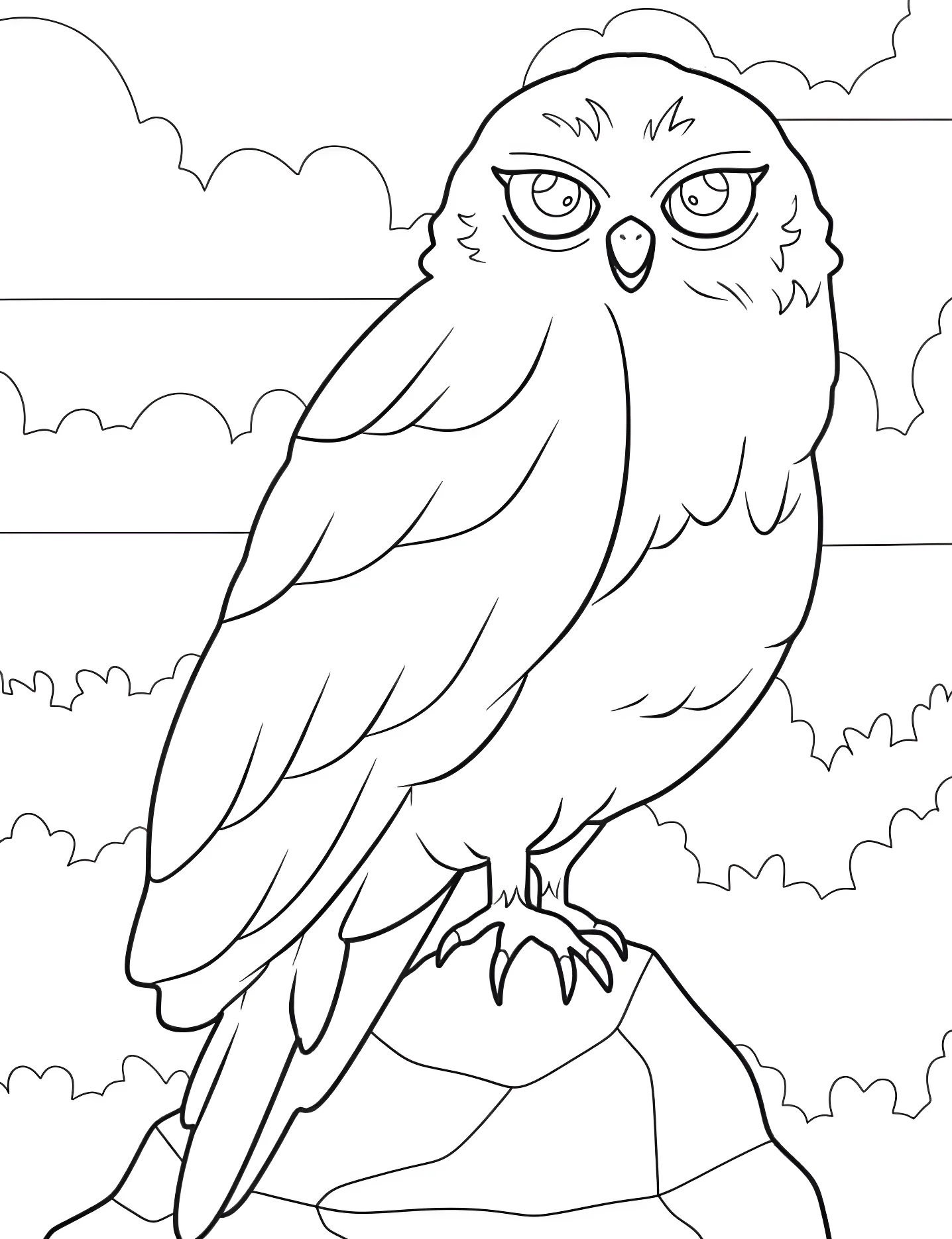 Милая сова на скале №9184. Раскраски для девочек по категориям. Сова (Owl).