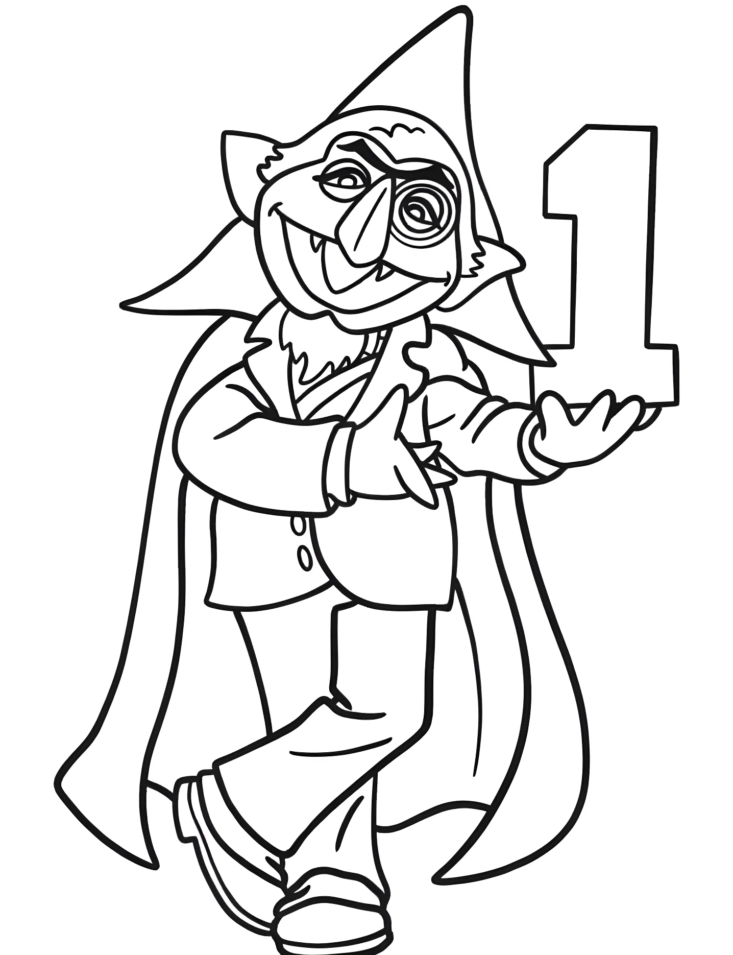 Забавный граф Count Von Count с цифрой один №9835. Раскраски для девочек по категориям. Улица Сезам (Sesame Street).