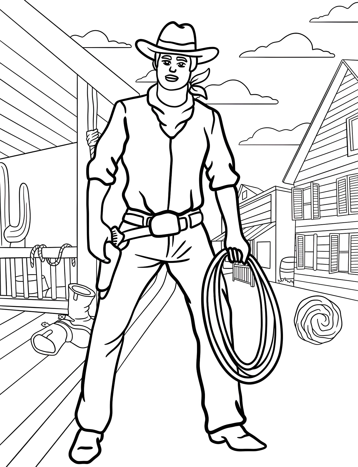 Ковбой с лассо №6615. Раскраски для девочек по категориям. Ковбой (Cowboy).