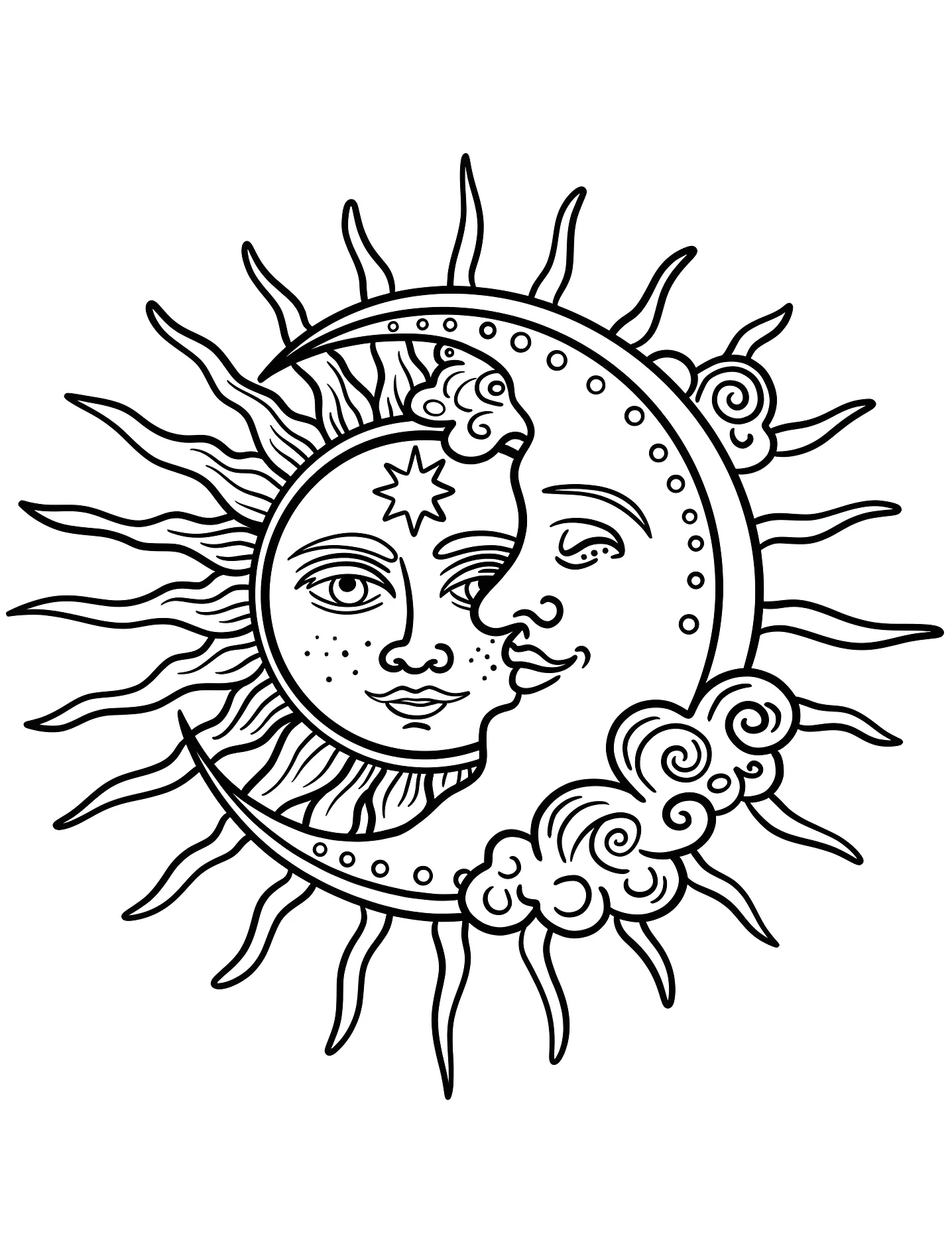 Луна и солнце №10189. Раскраски для девочек по категориям. Солнце (Sun).