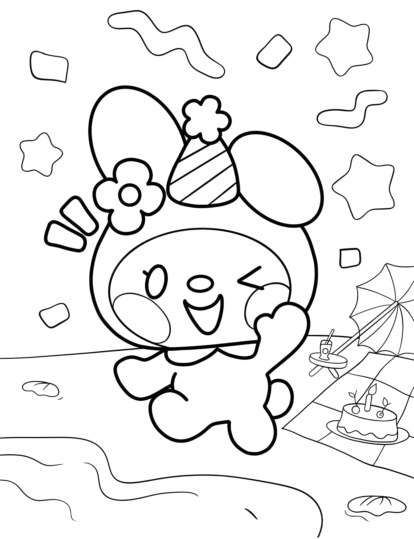 Милая My Melody на пляже №9803. Раскраски для девочек по категориям. Санрио (Sanrio).