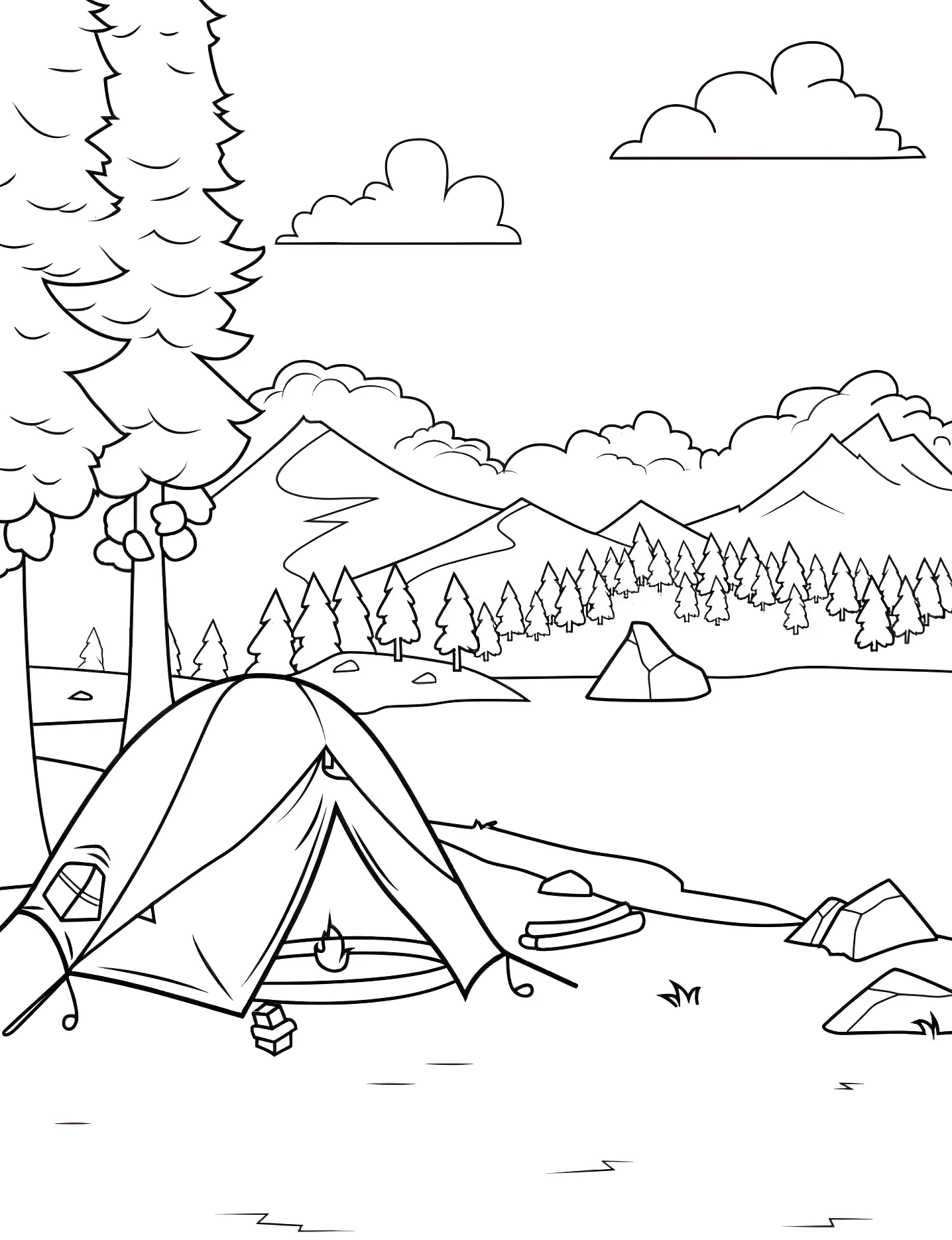Поход на озеро №6073. Раскраски для девочек по категориям. Кемпинг (Camping).