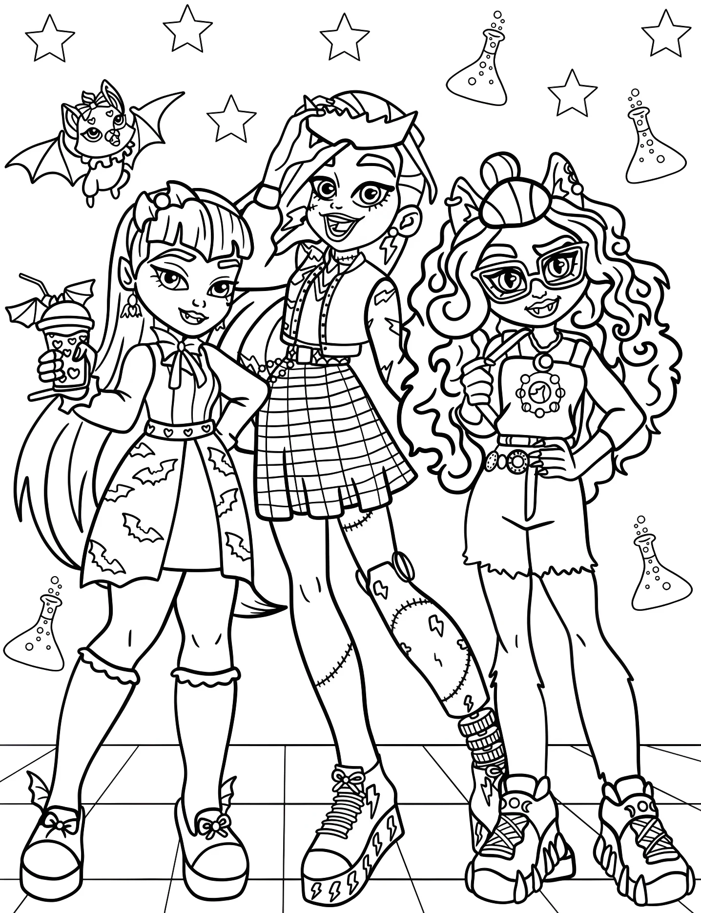 Друзья из Monster High №8826. Раскраски для девочек по категориям. Школа монстров (Monster High).