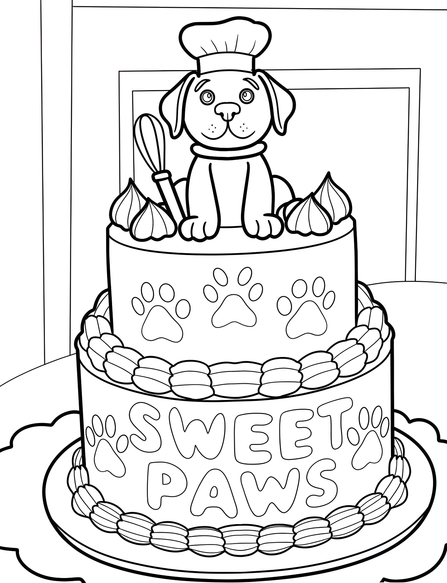Милый щенок на торте №6027. Раскраски для девочек по категориям. Торт (Cake).